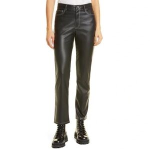 Staud Elliott faux leather Black Women's Pants white stitch size 4 straight leg